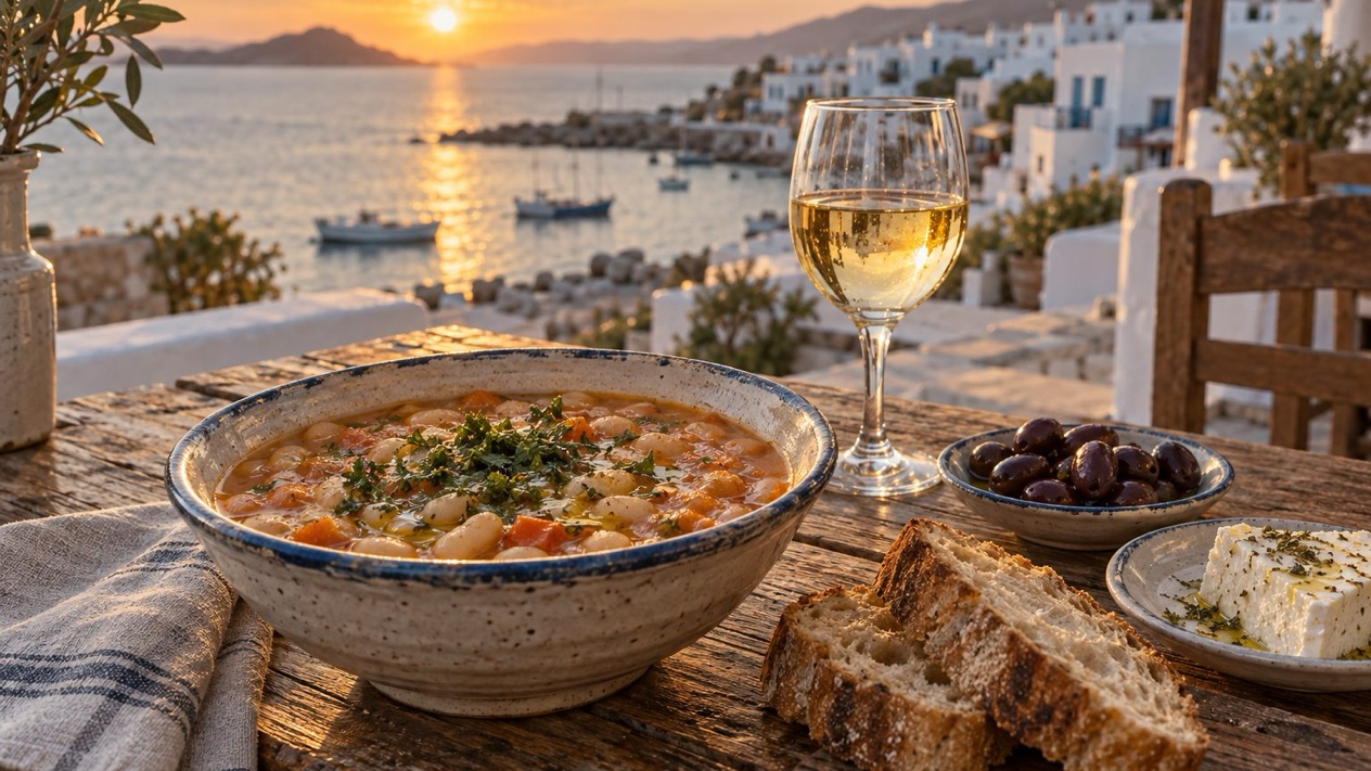 A white bean soup facing the sea in Paros