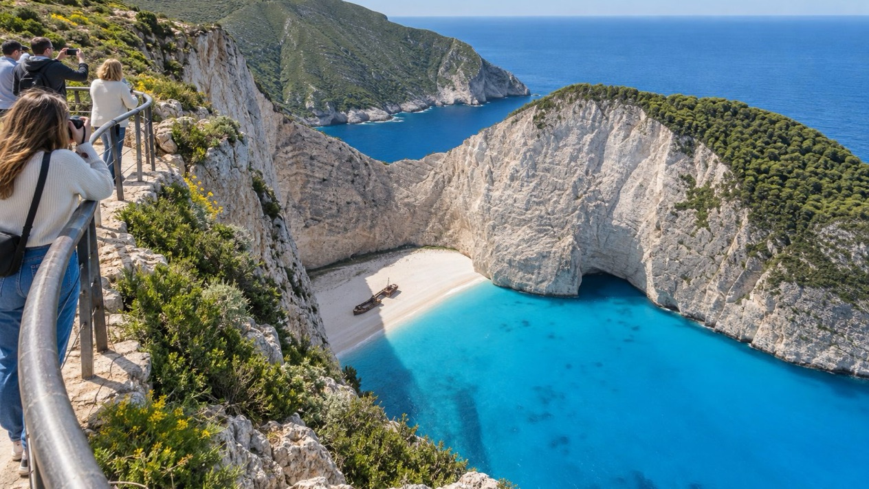 The Navagio viewpoint in Zante in spring