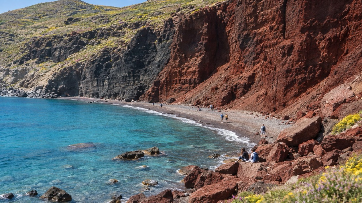 The Red Beach of Santorini, on a spring afternoon