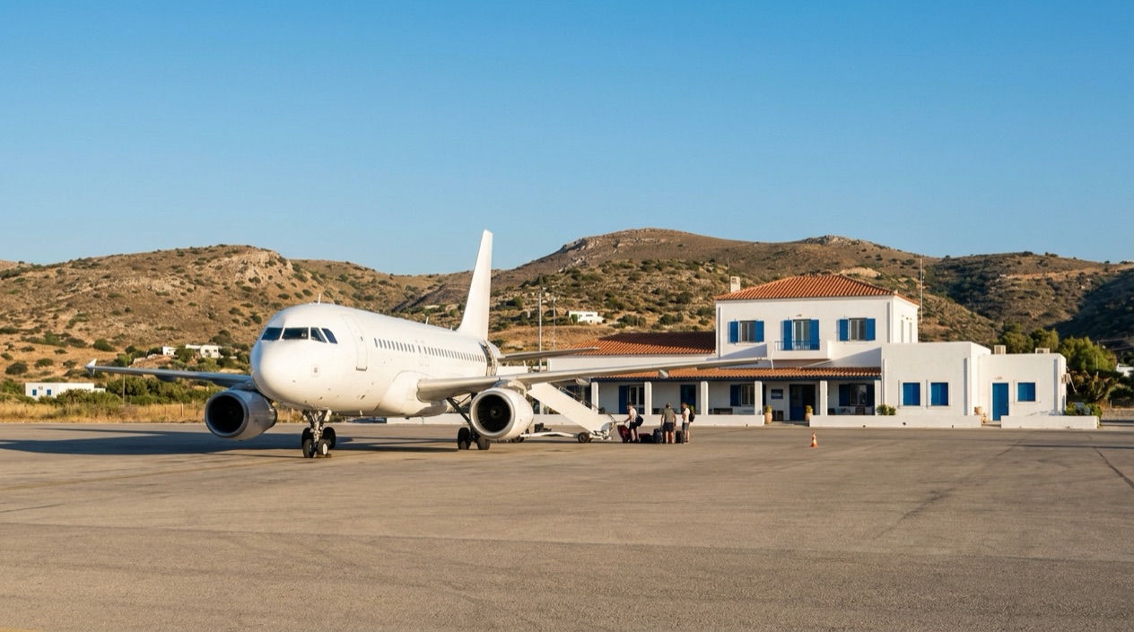 A jet at a Greek island airport