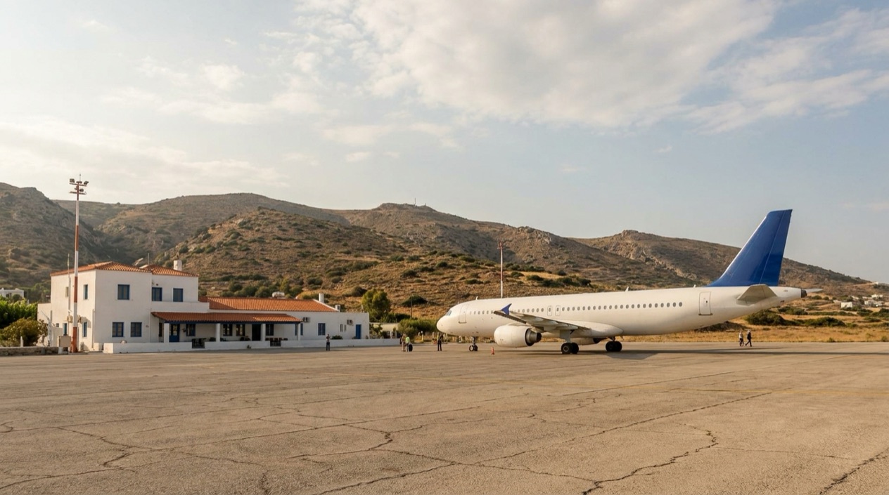 A jet at a Greek island airport