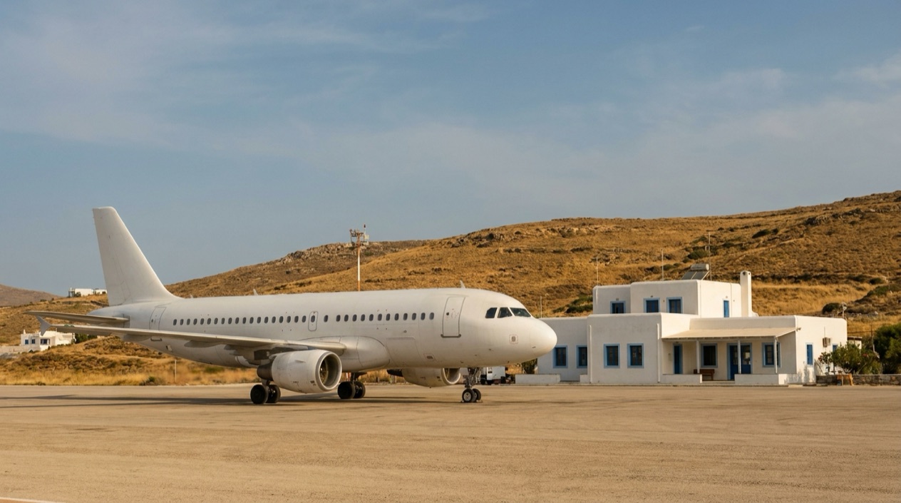 A jet at a Greek island airport