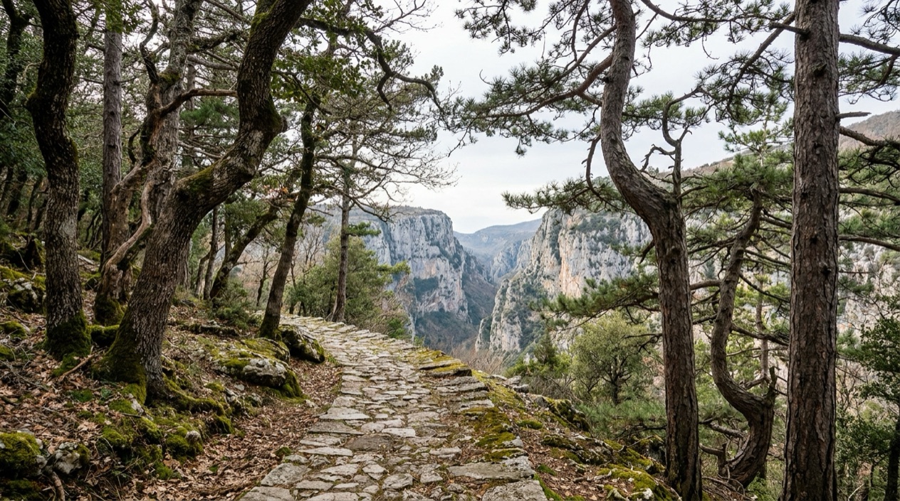 A hiking trail in Greece