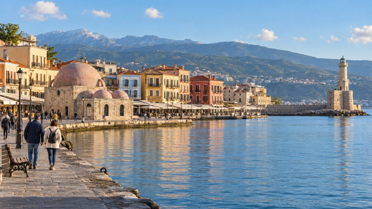 The Venetian harbor of Chania in spring