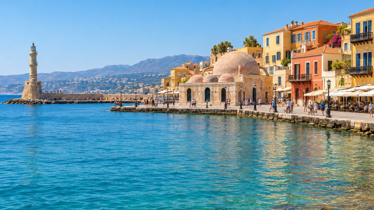 The Venetian harbor of Chania in summer