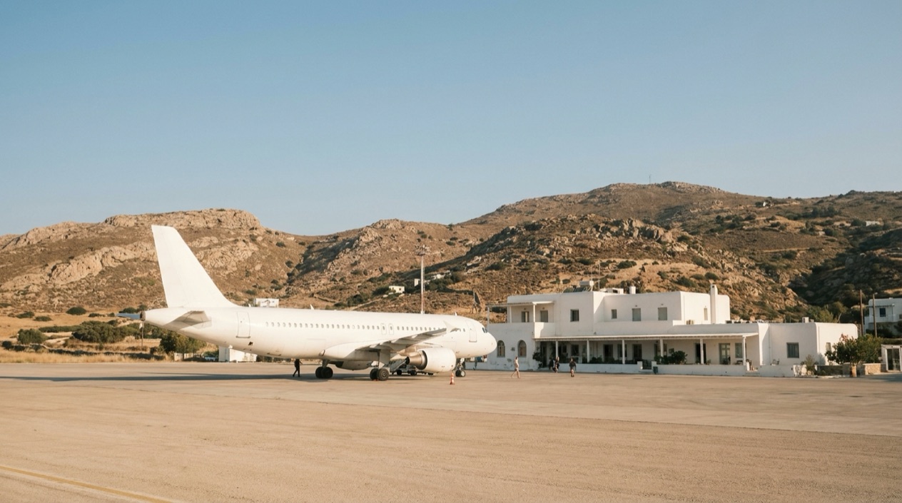 A jet at a Greek island airport