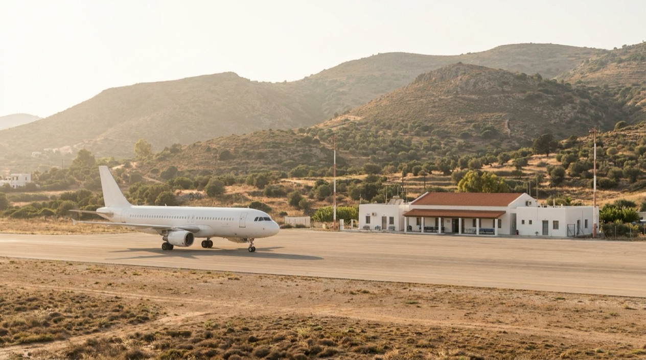 A jet at a Greek island airport