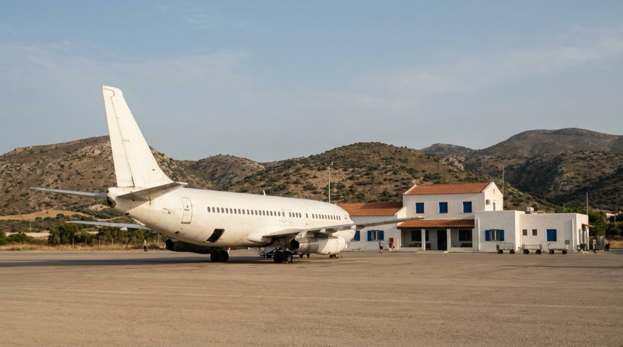 A jet at a Greek island airport