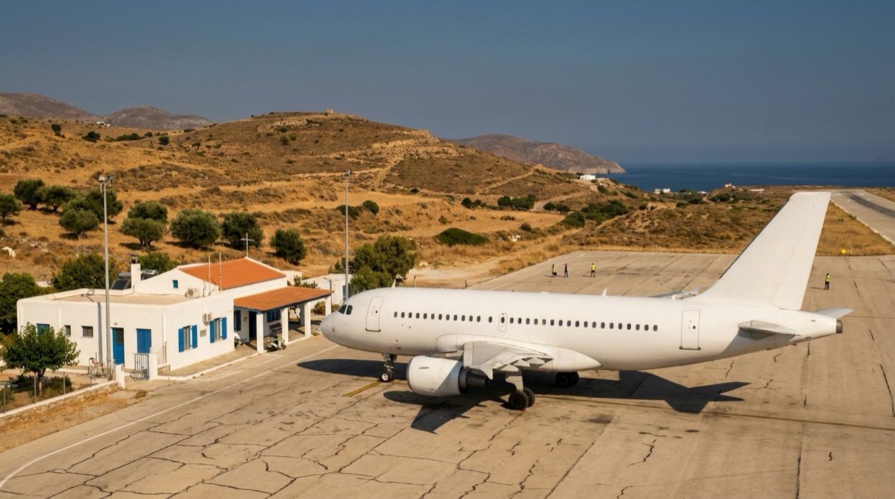 A jet at a Greek island airport