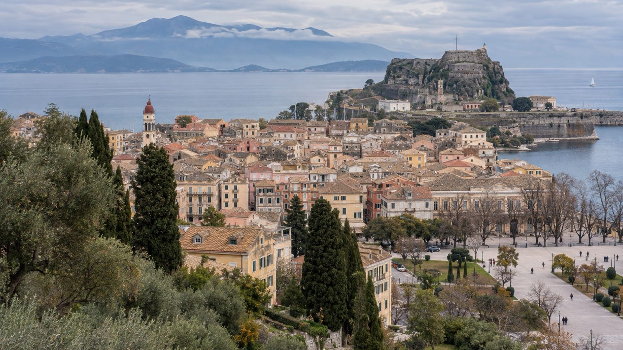 Overview of Corfu under winter light