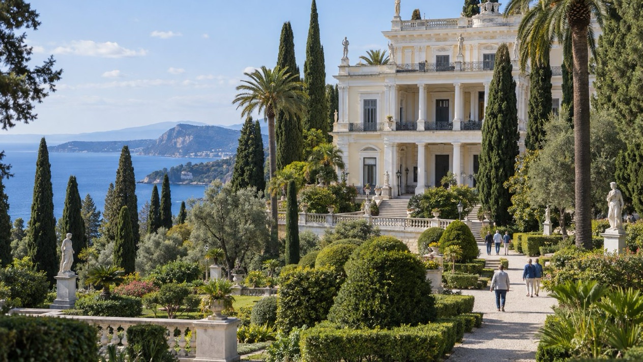 The Achilleion Palace in Corfu on a mild spring day