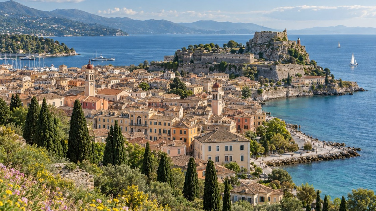 Overview of Corfu in spring, from the heights