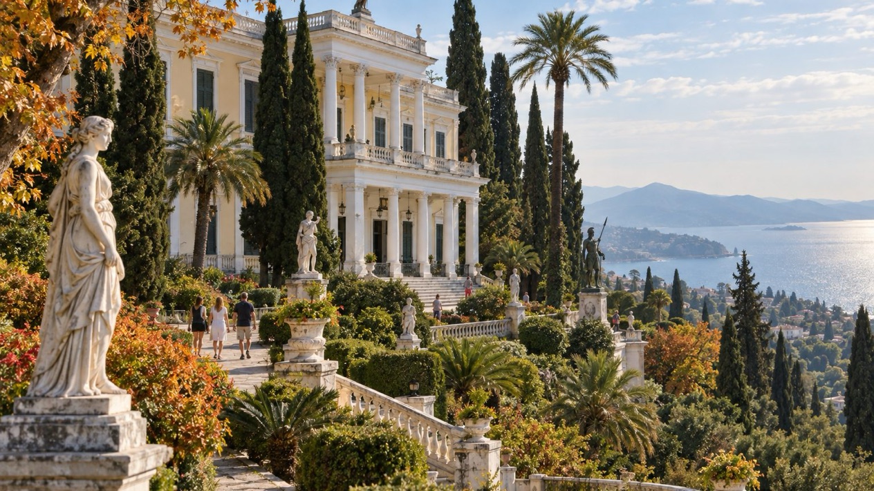 The Achilleion Palace in Corfu, in autumn