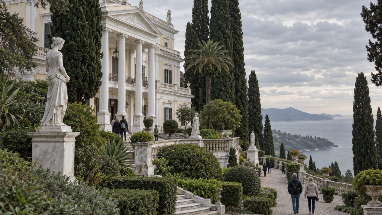 The Achilleion Palace and its gardens in winter