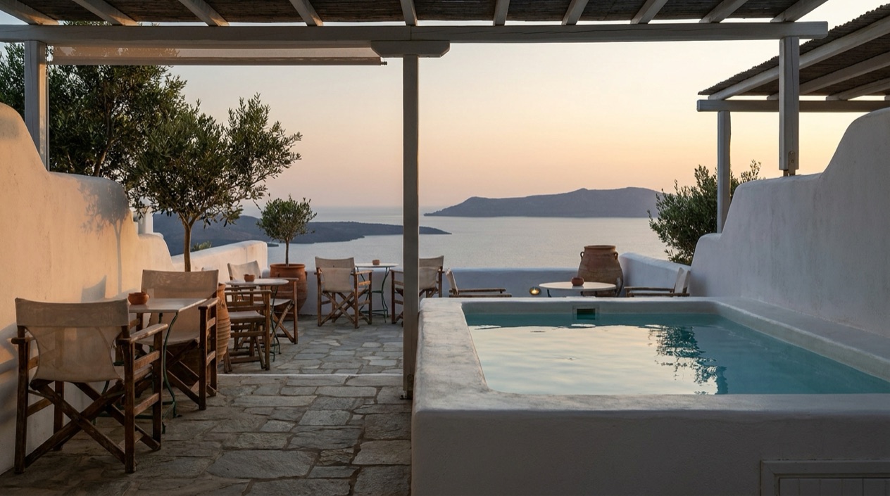 A hotel terrace in Greece