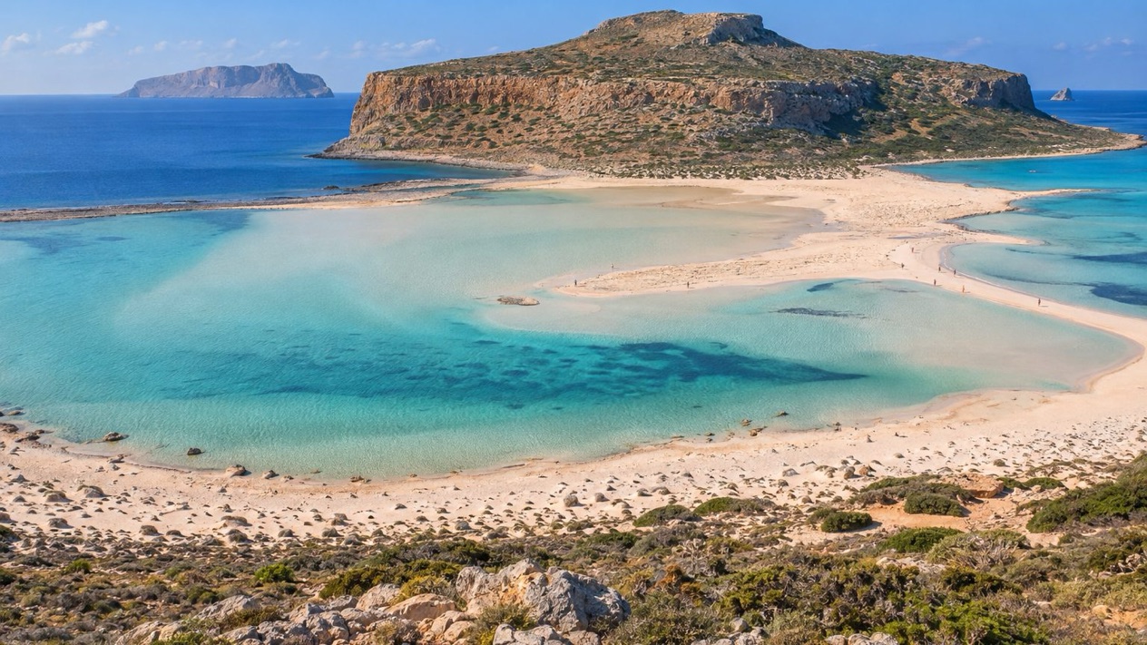 Balos Lagoon, in Crete, on a hot autumn day