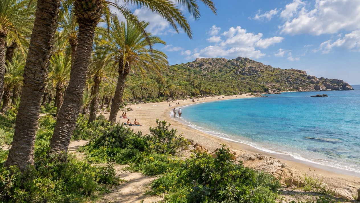 Vai beach and its natural palm grove, in Crete, in spring