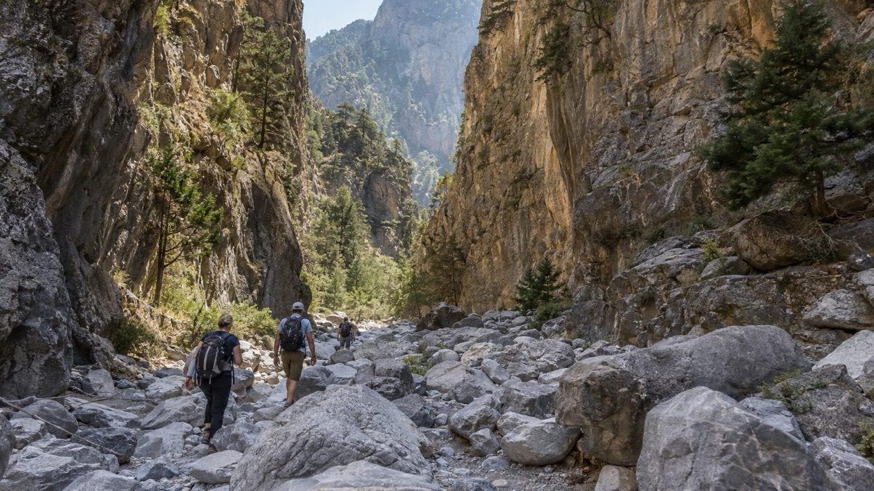 The rocky trail of Samaria Gorge, in Crete, in winter
