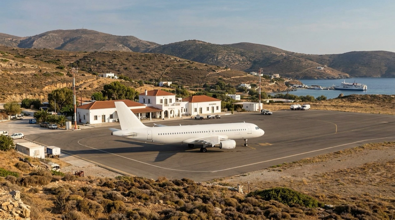 A jet at a Greek island airport