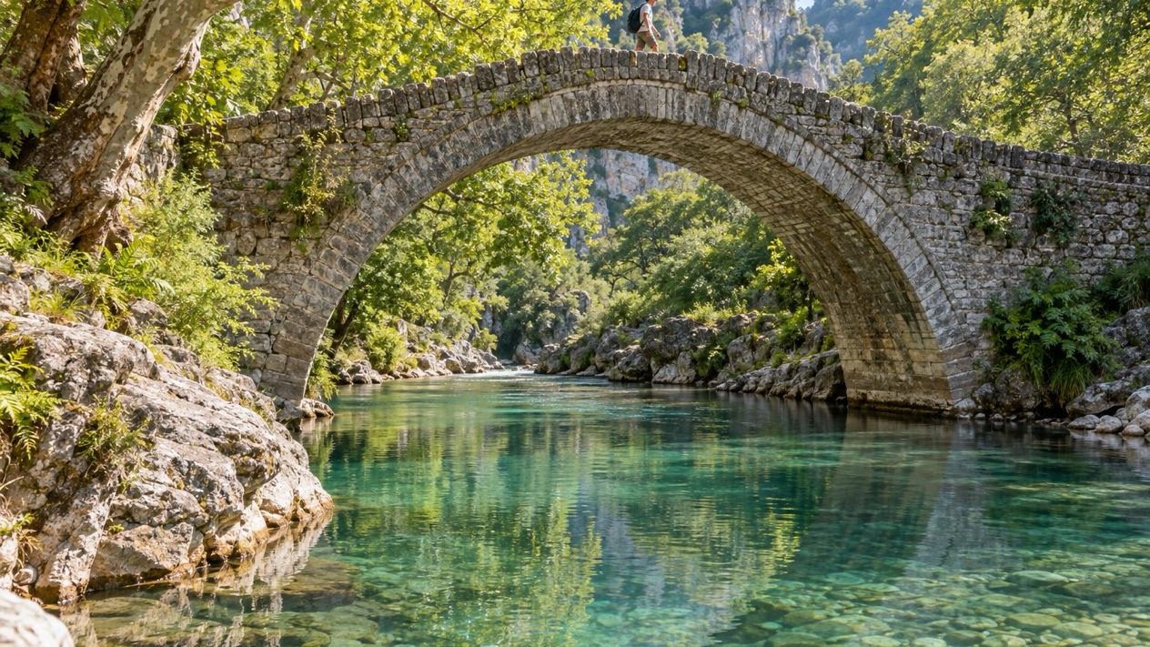 A stone bridge of Zagori, in Epirus, in summer