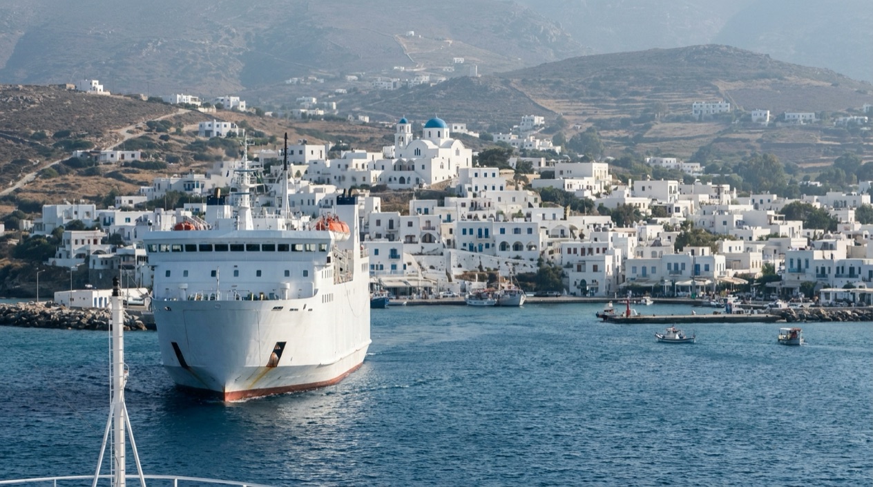 A ferry arriving at Paros