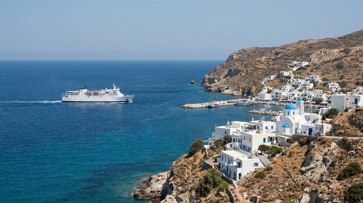 A ferry arriving at Milos