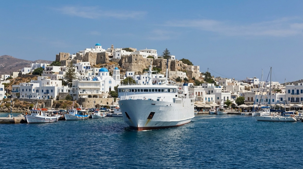 A ferry arriving at Naxos