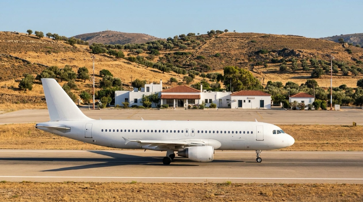 A jet at a Greek island airport