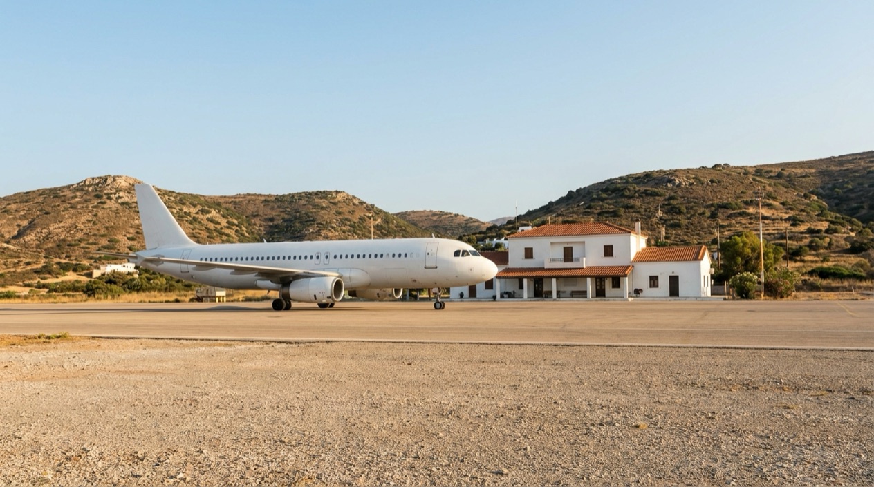 A jet at a Greek island airport