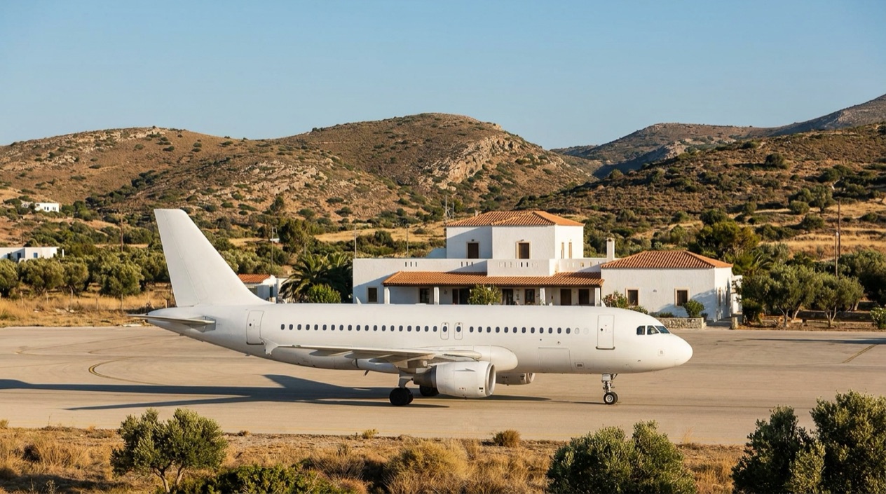 A jet at a Greek island airport