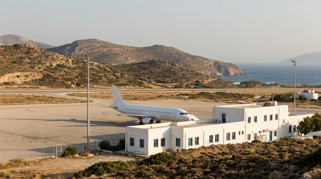 A jet at a Greek island airport