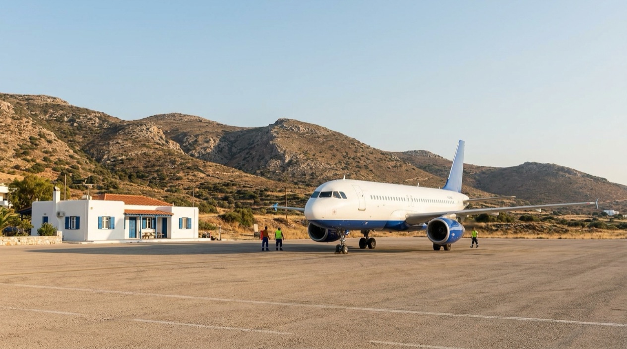 A jet at a Greek island airport