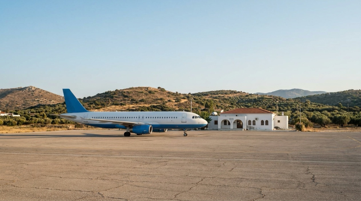 A jet at a Greek island airport