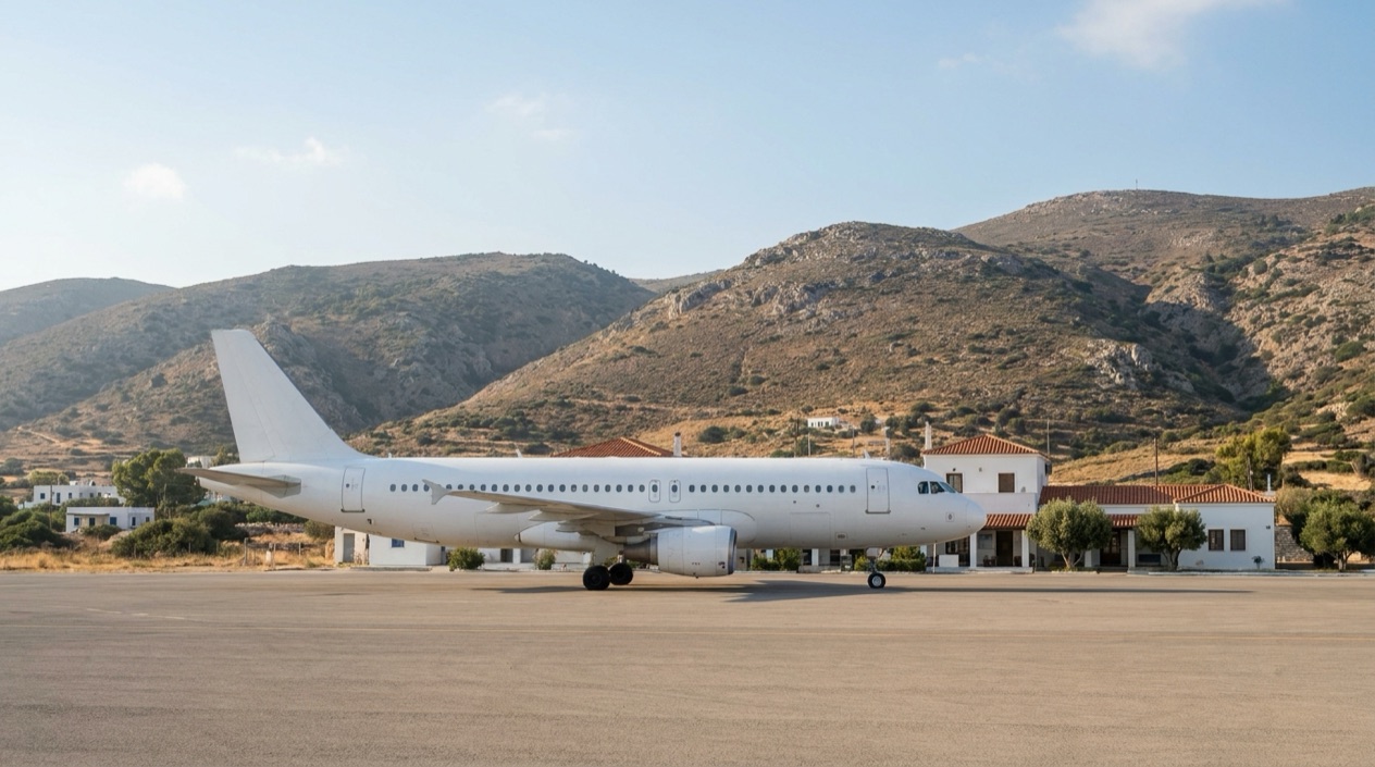 A jet at a Greek island airport