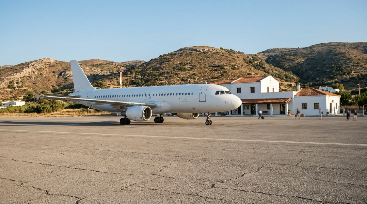 A jet at a Greek island airport