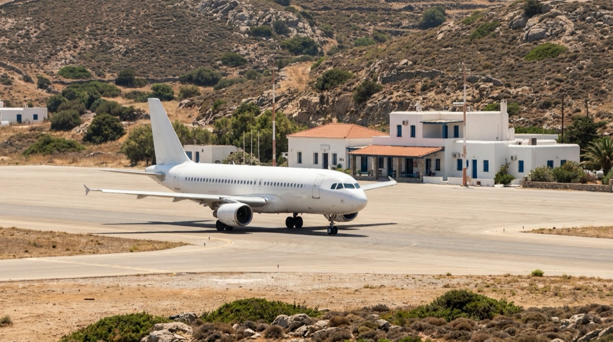A jet at a Greek island airport