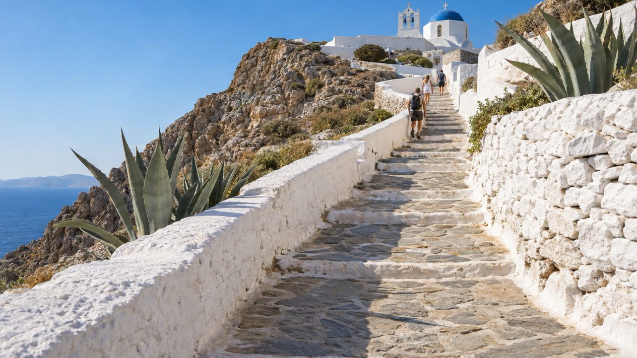The path to Panagia church in Folegandros in summer