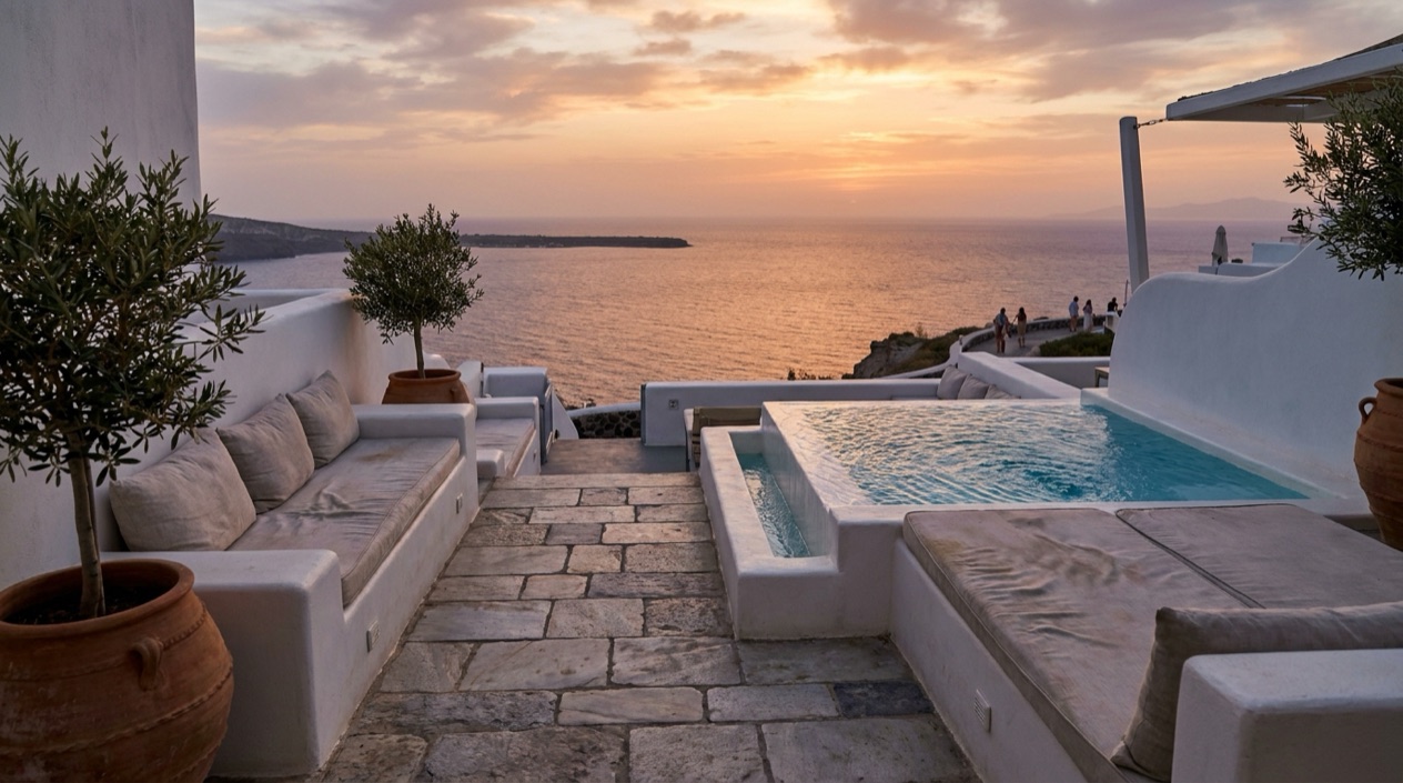 A hotel terrace in Greece