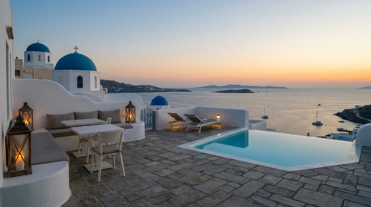 A hotel terrace in Greece