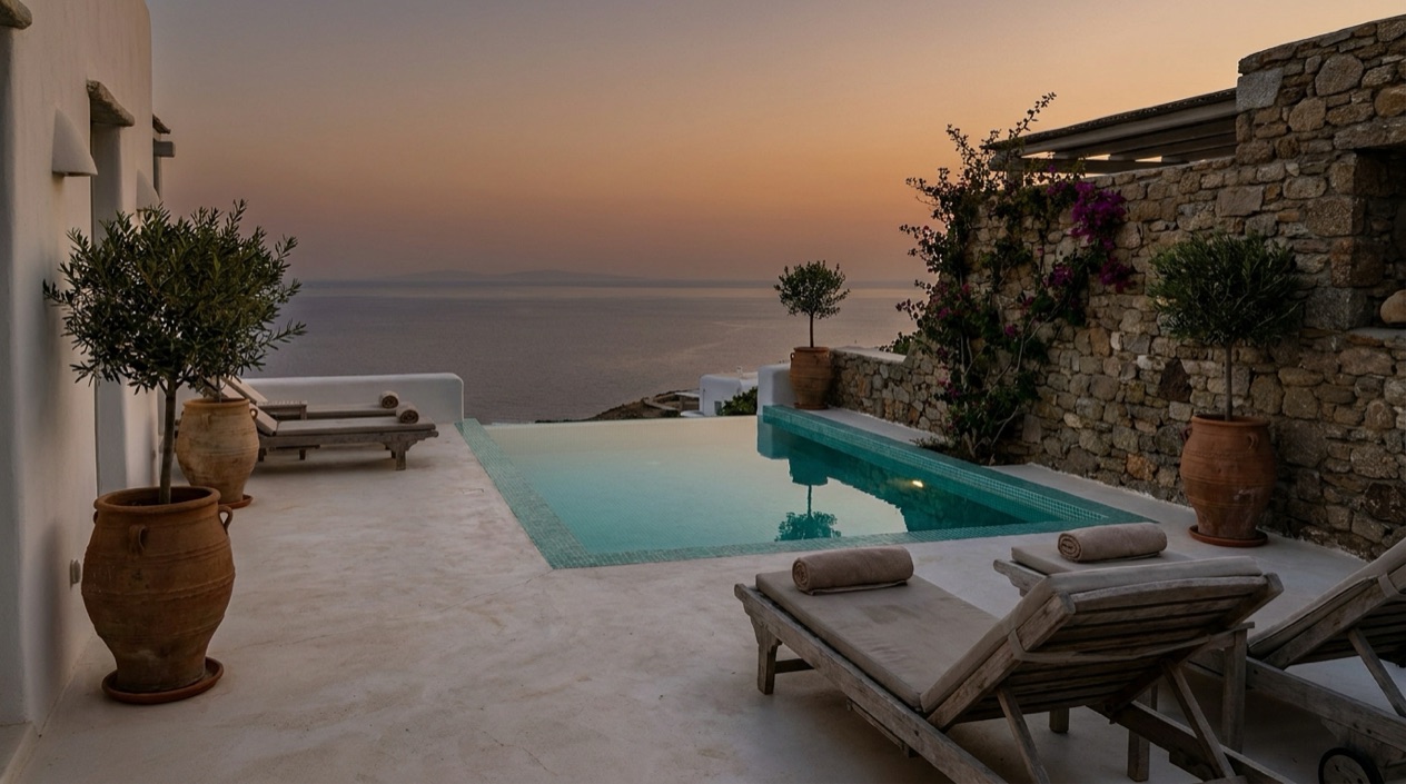 A hotel terrace in Greece
