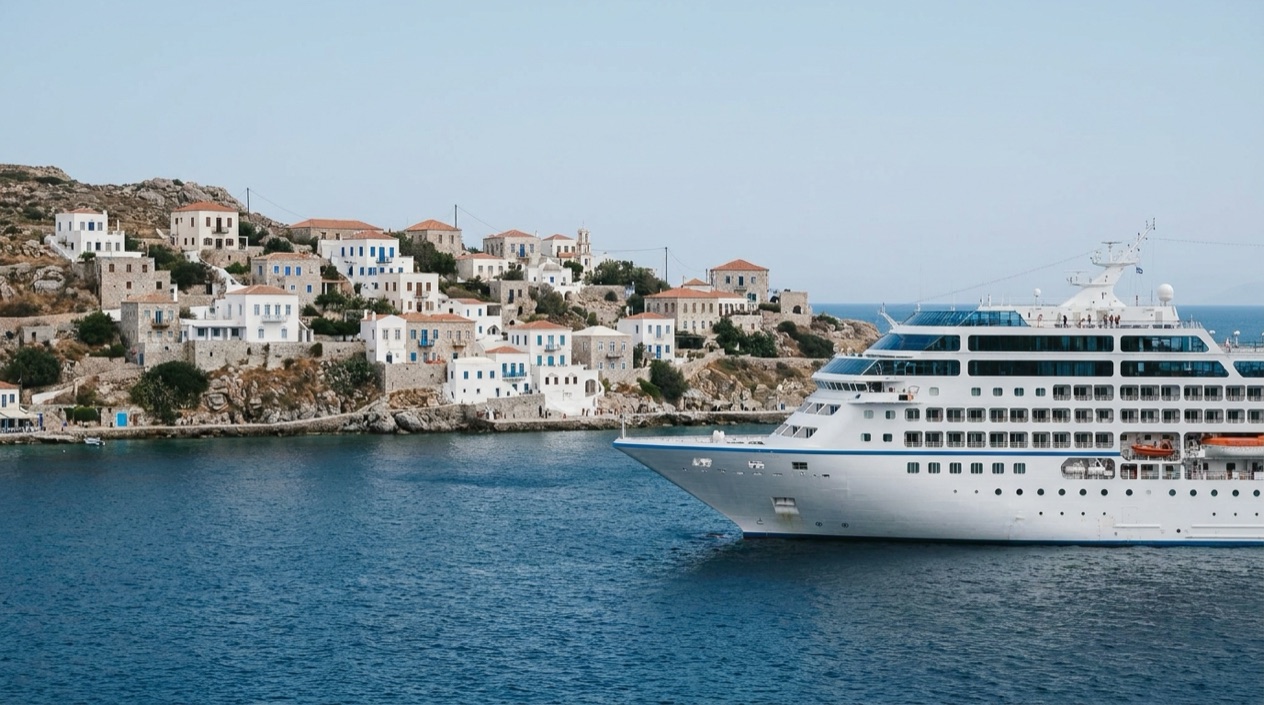 A cruise ship off a Greek island