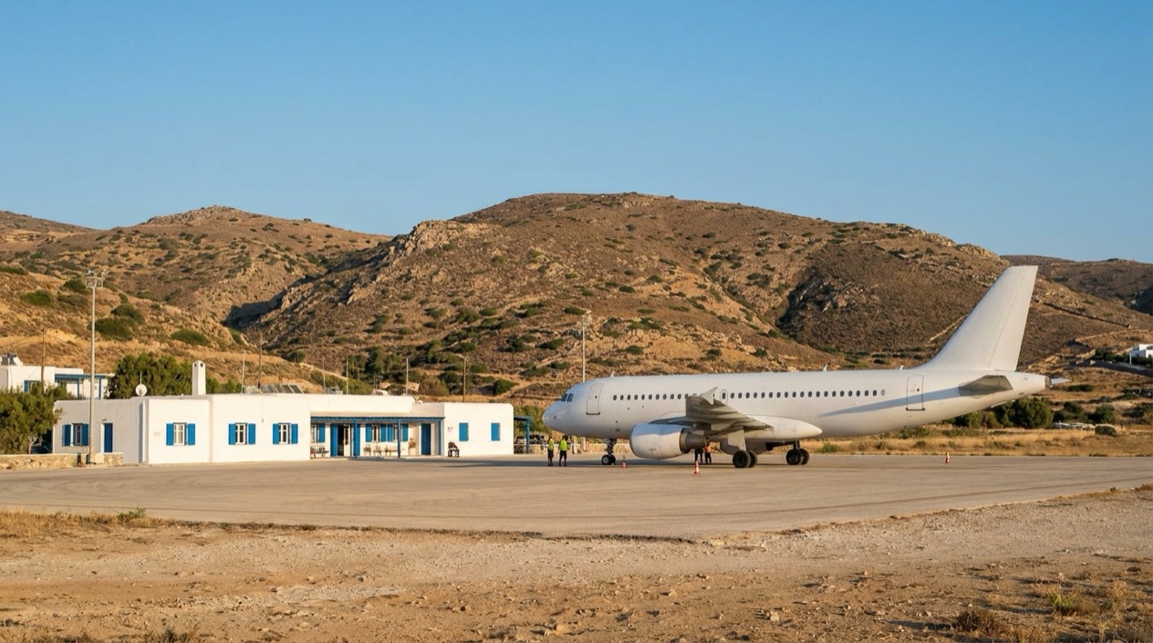 A jet at a Greek island airport