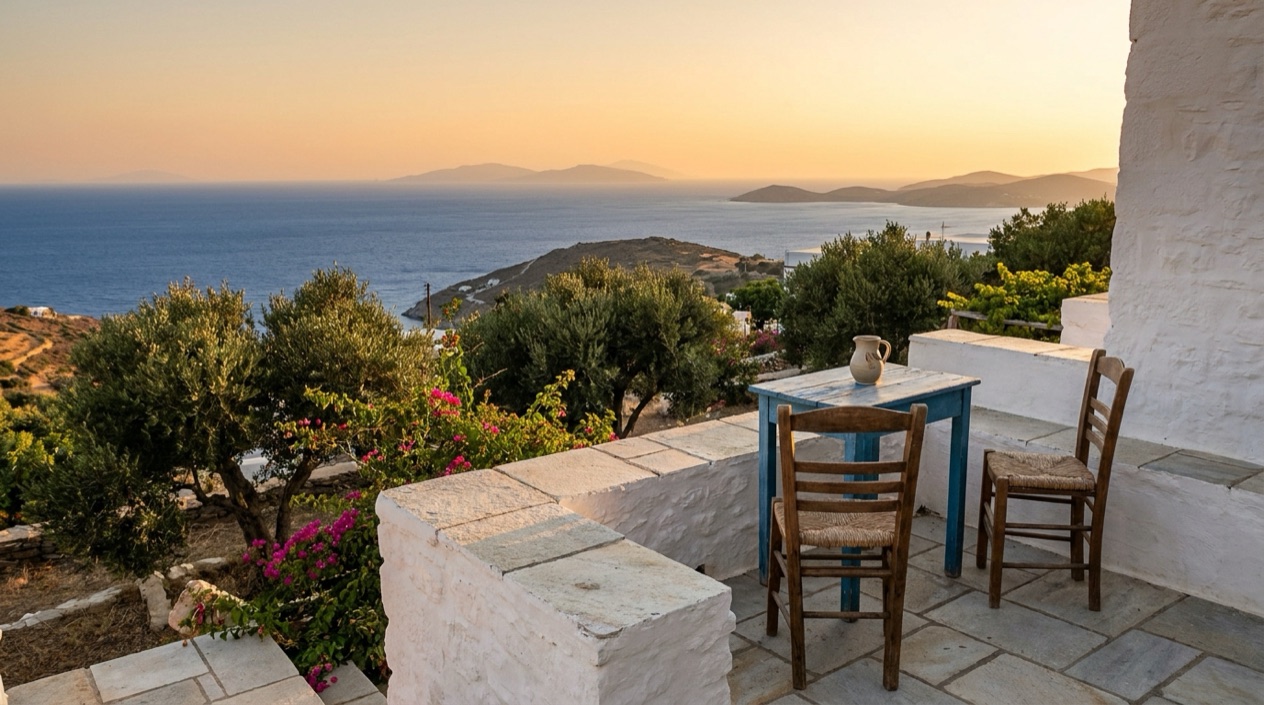A terrace at sunset