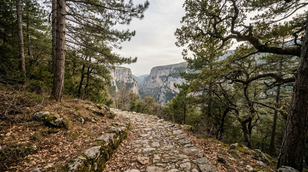 A hiking trail in Greece