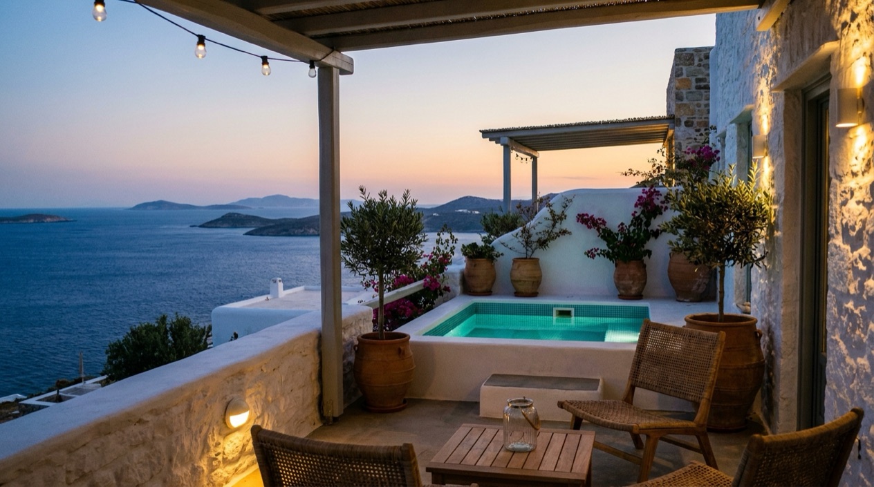 A hotel terrace in Greece
