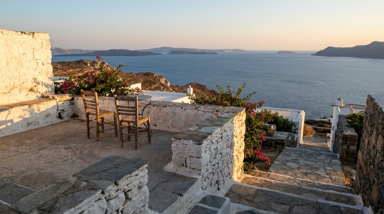 A terrace at sunset