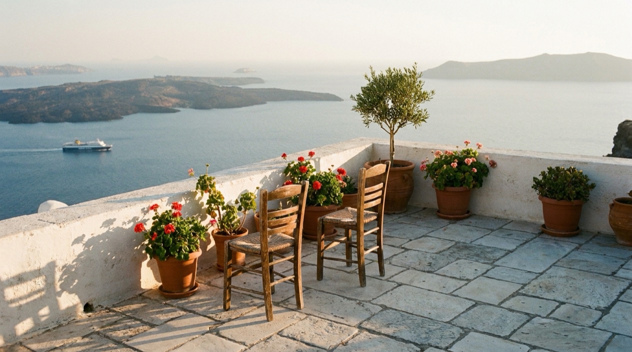 A terrace at sunset