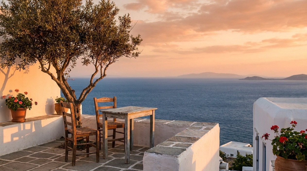 A terrace at sunset