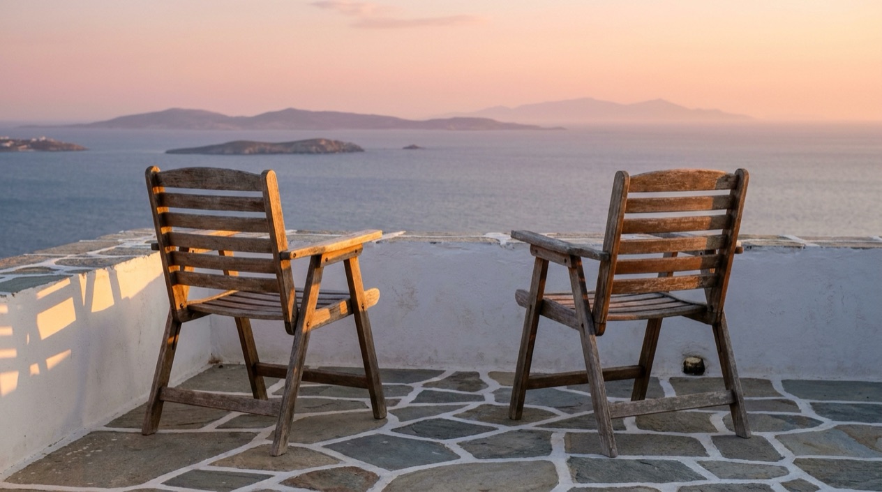 A terrace at sunset