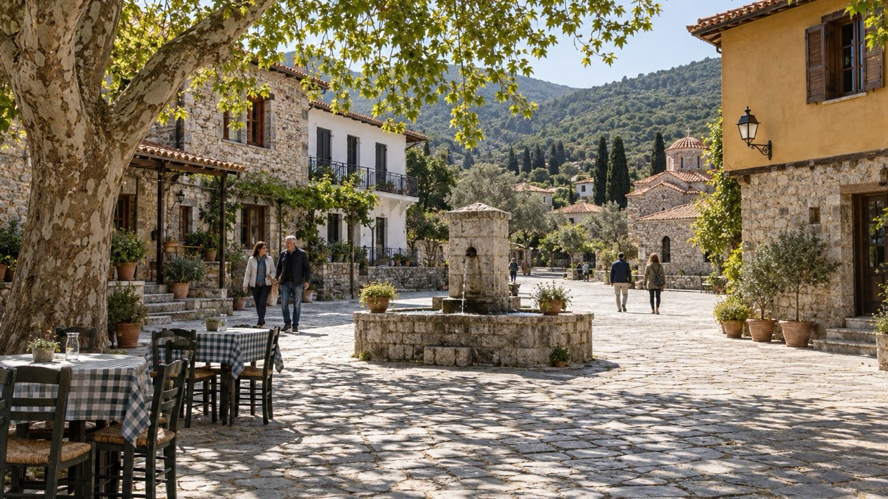 A village square in Chalkidiki in spring